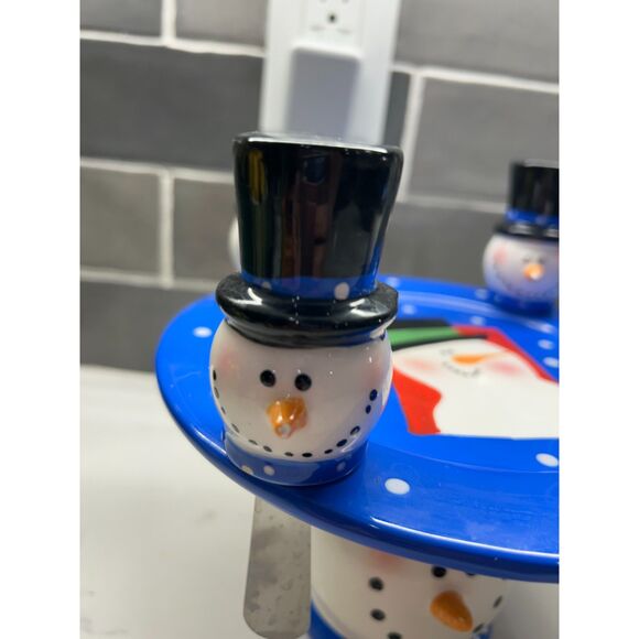 VINTAGE Kirkland's Holiday Snowman Cheese Plate And Spreader Set - Picture 15 of 16